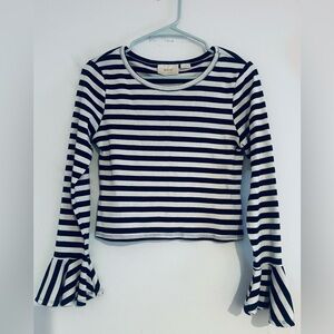 NWOT Maeve by Anthropologie Black & White Striped Cropped Bell Sleeve Top SMALL